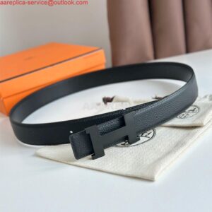 Replica Hermes Constance Reversible Belt 38MM in Clemence Leather with Black Buckle 2