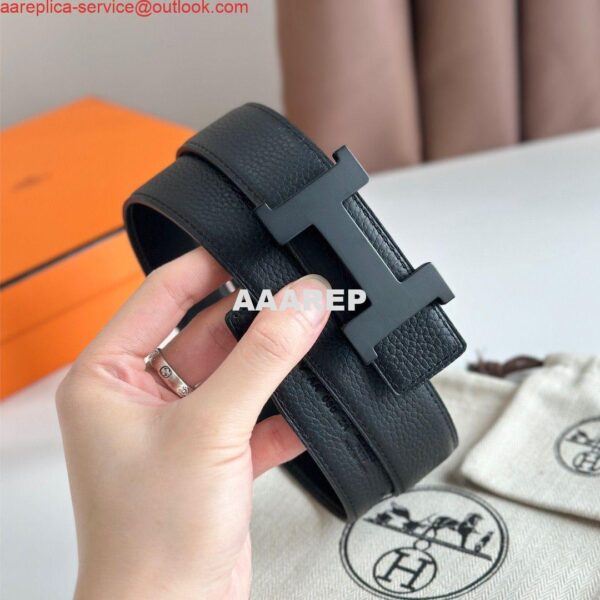 Replica Hermes Constance Reversible Belt 38MM in Clemence Leather with Black Buckle 5