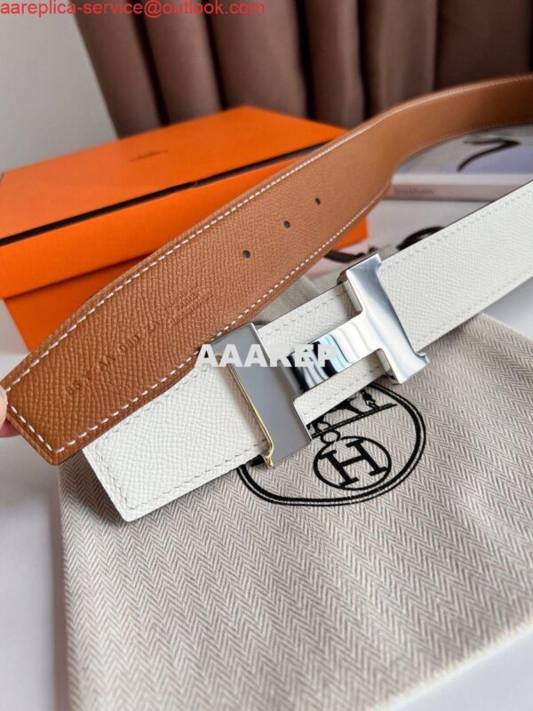 Replica Hermes Constance Reversible Belt 38MM in Gold and White Epsom Calfskin 7