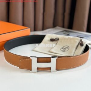 Replica Hermes Constance Reversible Belt 38MM in Gold Epsom Calfskin 2