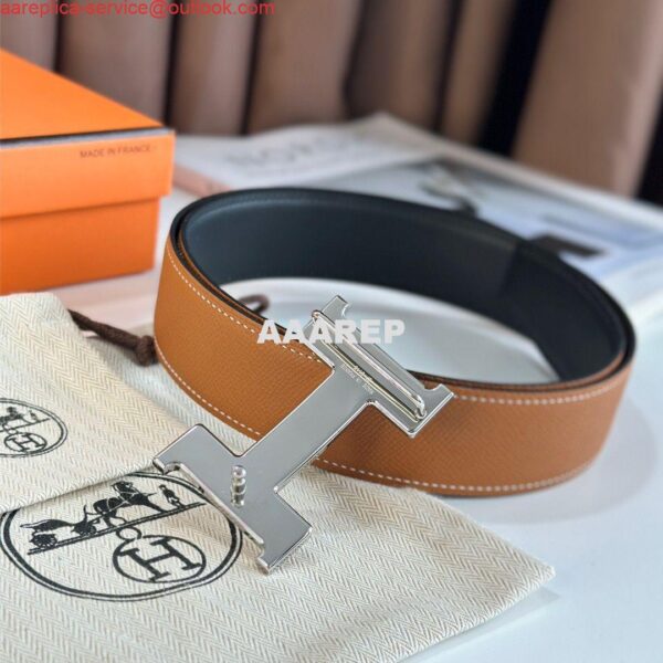 Replica Hermes Constance Reversible Belt 38MM in Gold Epsom Calfskin 8