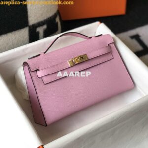 Replica Hermes Mini Kelly Pouchette Epsom Leather H230226 Pink 2