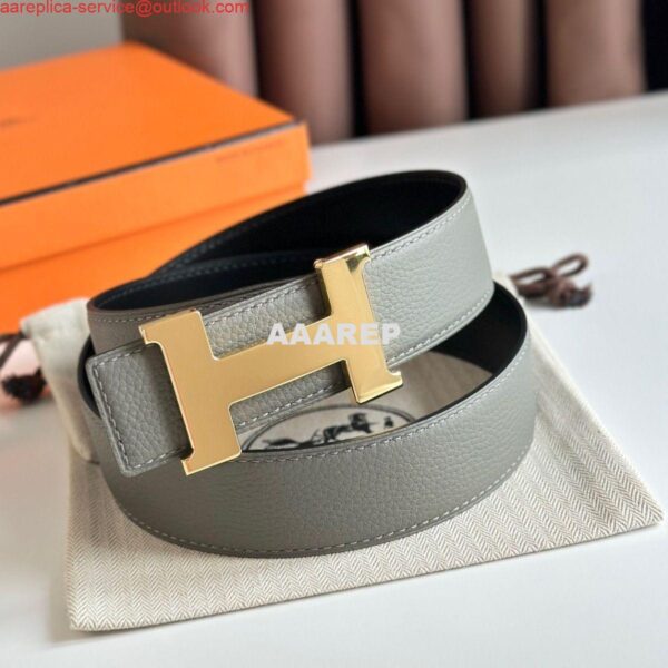 Replica Hermes Constance Reversible Belt 38MM in Grey Clemence Leather