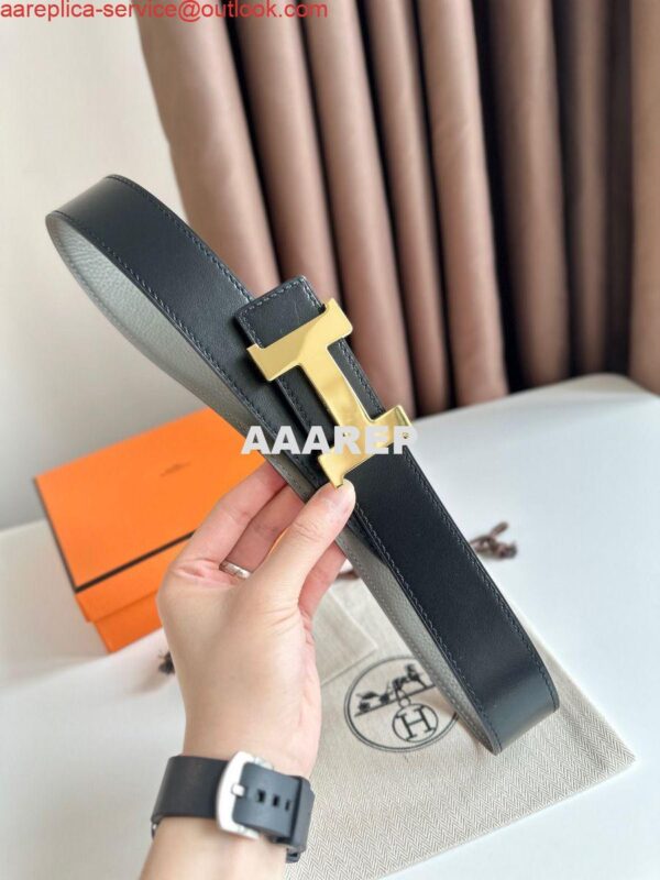 Replica Hermes Constance Reversible Belt 38MM in Grey Clemence Leather 2