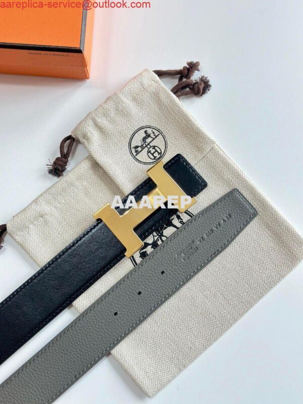 Replica Hermes Constance Reversible Belt 38MM in Grey Clemence Leather 7