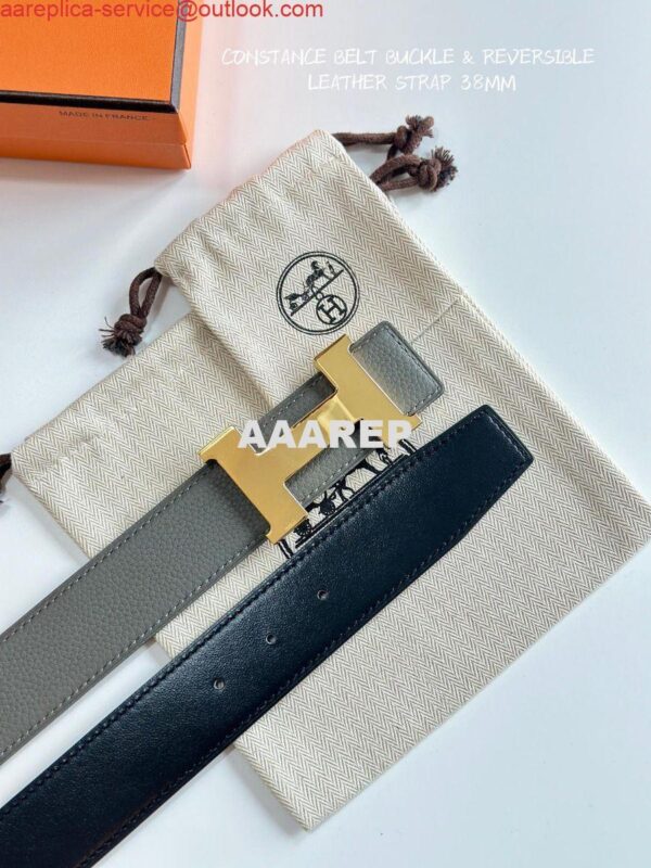 Replica Hermes Constance Reversible Belt 38MM in Grey Clemence Leather 8