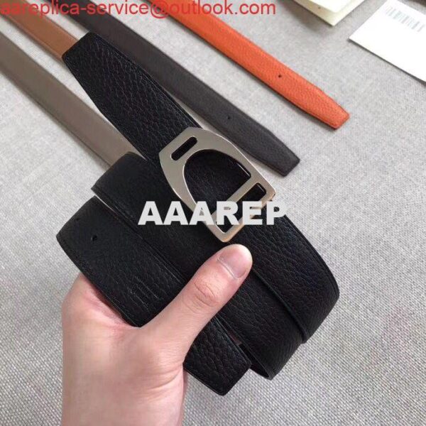 Replica Hermes Etrier Buckle Belt & Black Clemence 32 MM Strap 6