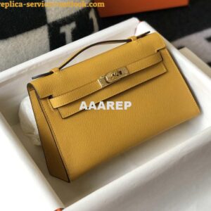 Replica Hermes Mini Kelly Pouchette Epsom Leather H230228 Yellow 2