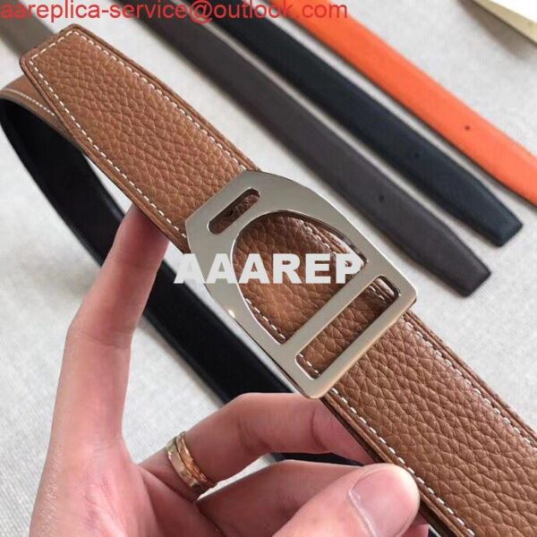 Replica Hermes Etrier Buckle Belt & Brown Clemence 32 MM Strap 5