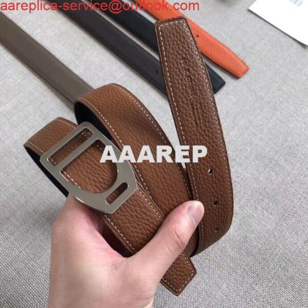 Replica Hermes Etrier Buckle Belt & Brown Clemence 32 MM Strap 7