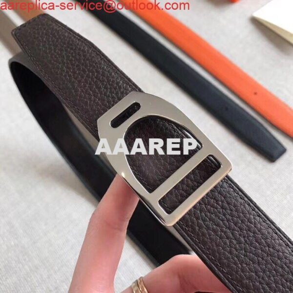 Replica Hermes Etrier Buckle Belt & Chocolate Clemence 32 MM Strap 3