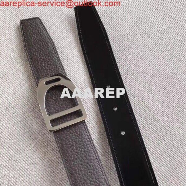 Replica Hermes Etrier Buckle Belt & Chocolate Clemence 32 MM Strap 7