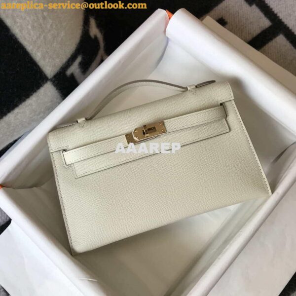 Replica Hermes Mini Kelly Pouchette Epsom Leather H230230 White 4