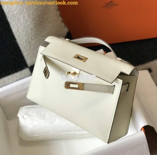 Replica Hermes Mini Kelly Pouchette Epsom Leather H230230 White 5