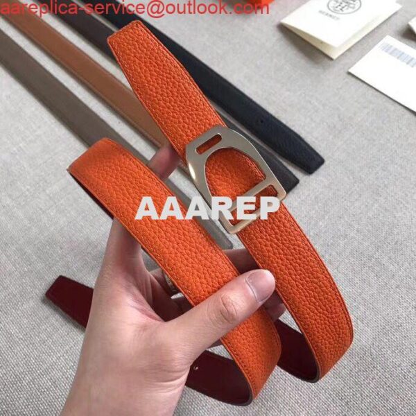 Replica Hermes Etrier Buckle Belt & Orange Clemence 32 MM Strap 4