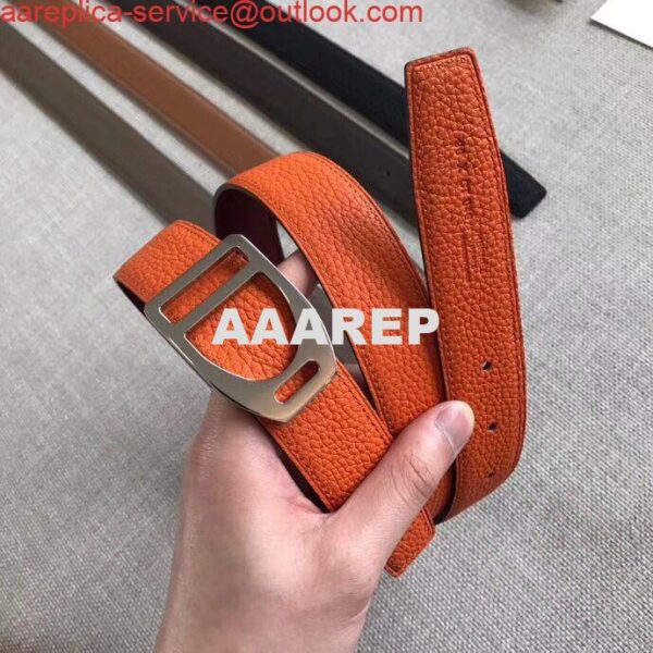 Replica Hermes Etrier Buckle Belt & Orange Clemence 32 MM Strap 5