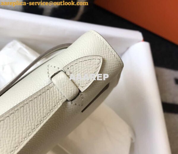 Replica Hermes Mini Kelly Pouchette Epsom Leather H230230 White 6