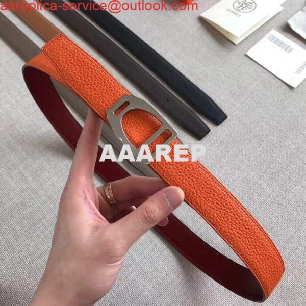 Replica Hermes Etrier Buckle Belt & Orange Clemence 32 MM Strap 4