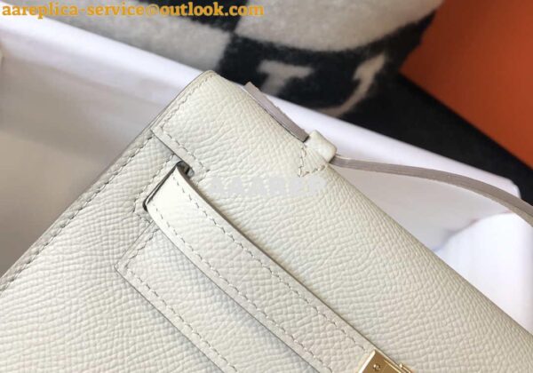 Replica Hermes Mini Kelly Pouchette Epsom Leather H230230 White 7