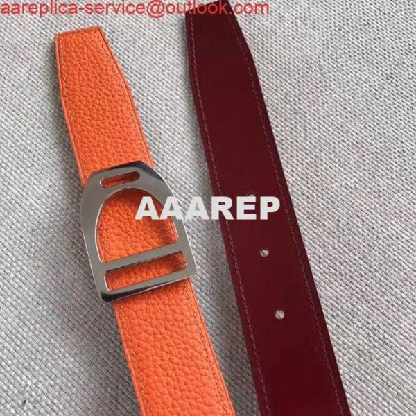 Replica Hermes Etrier Buckle Belt & Orange Clemence 32 MM Strap 6