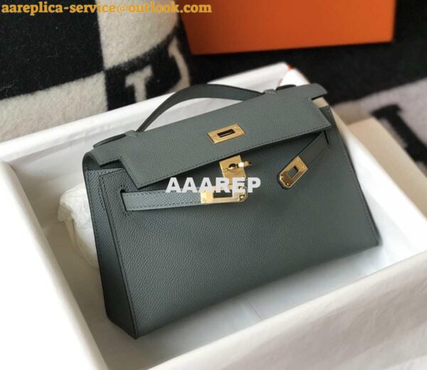 Replica Hermes Mini Kelly Pouchette Epsom Leather H230231 Almond green 4