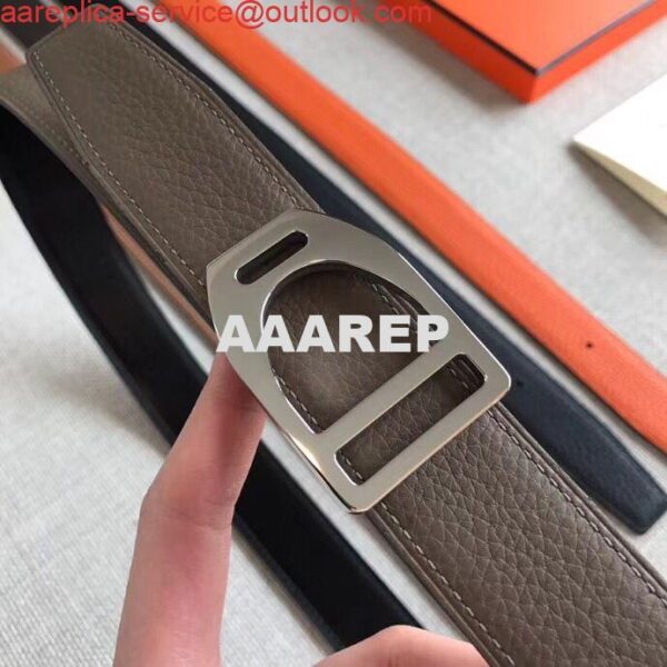 Replica Hermes Etrier Buckle Belt & Taupe Clemence 32 MM Strap 4