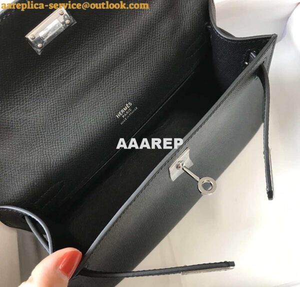 Replica Hermes Mini Kelly Pouchette Epsom Leather H230240 Black Silver 10