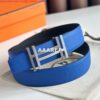 Replica Hermes H au Carre Reversible Belt 32MM in Blue Clemence Leather 2