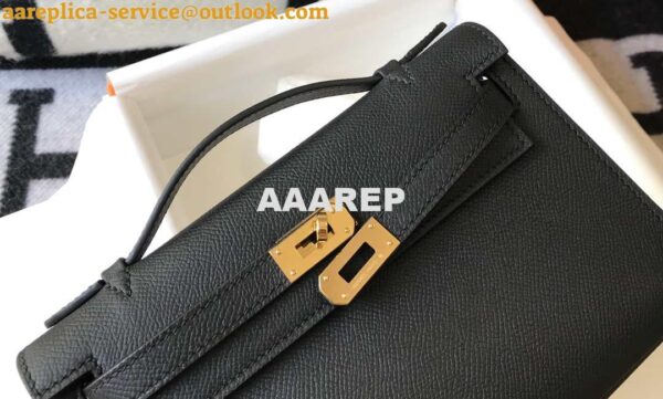 Replica Hermes Mini Kelly Pouchette Epsom Leather H230241 Black Gold 4