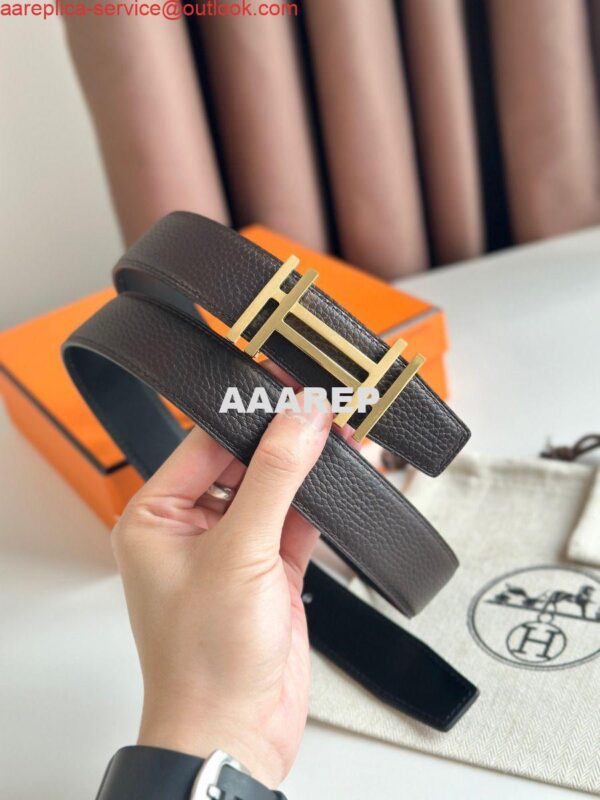 Replica Hermes H au Carre Reversible Belt 32MM in Chocolate Clemence Leather 7