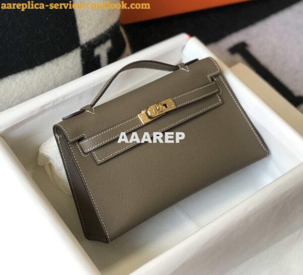 Replica Hermes Mini Kelly Pouchette H230223 Epsom Leather Elephant Grey 2