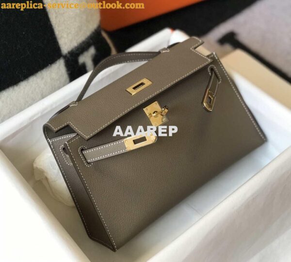 Replica Hermes Mini Kelly Pouchette H230223 Epsom Leather Elephant Grey 3