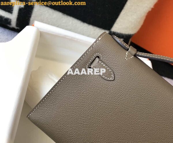 Replica Hermes Mini Kelly Pouchette H230223 Epsom Leather Elephant Grey 5