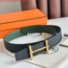 Replica Hermes H d'Ancre Reversible Belt 32MM in Blue and Black Epsom Calfskin 2