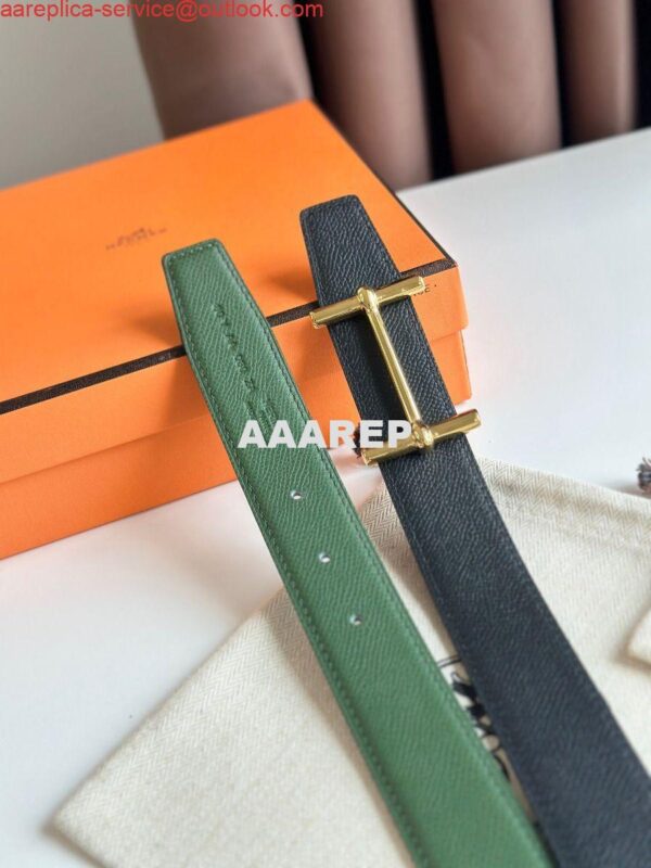 Replica Hermes H d'Ancre Reversible Belt 32MM in Black and Green Epsom Calfskin 5