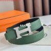 Replica Hermes H Reversible 32MM Belt with Matte Buckle in Blue Clemence Leather 2