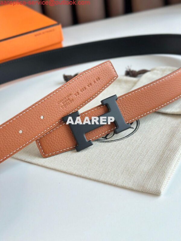 Replica Hermes H Reversible 32MM Belt with Matte Buckle in Gold Clemence Leather 5