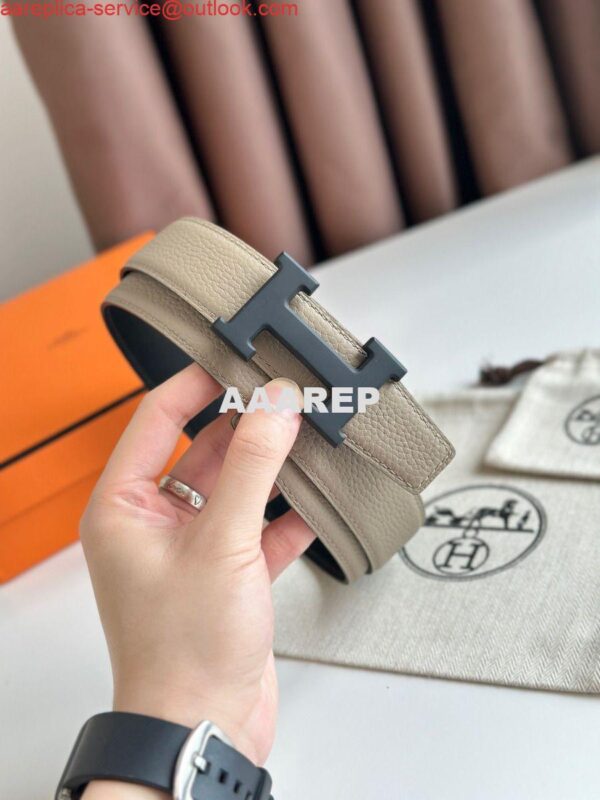 Replica Hermes H Reversible 32MM Belt with Matte Buckle in Grey Clemence Leather 6