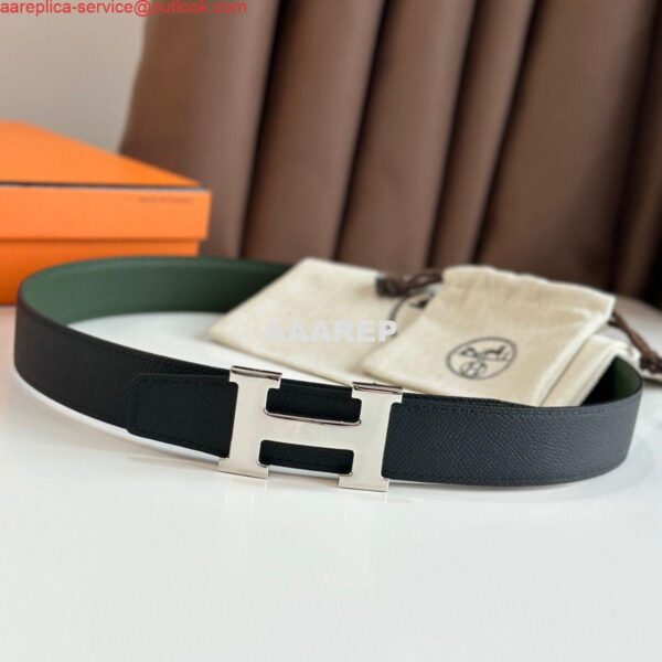 Replica Hermes H Reversible Belt 32MM in Black and Green Epsom Leather 3