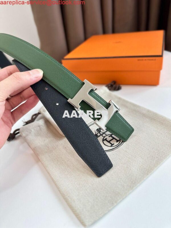 Replica Hermes H Reversible Belt 32MM in Black and Green Epsom Leather 8