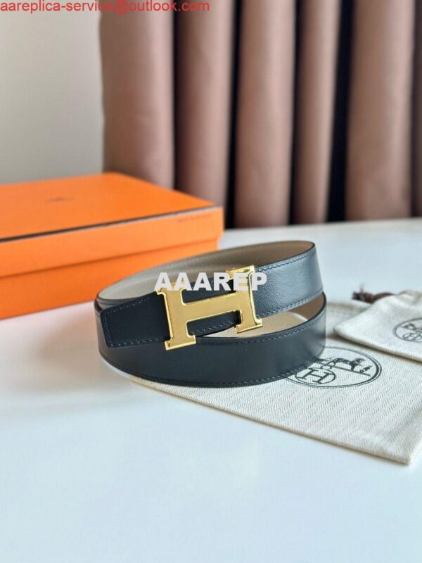 Replica Hermes H Reversible Belt 32MM in Black Clemence Leather 4