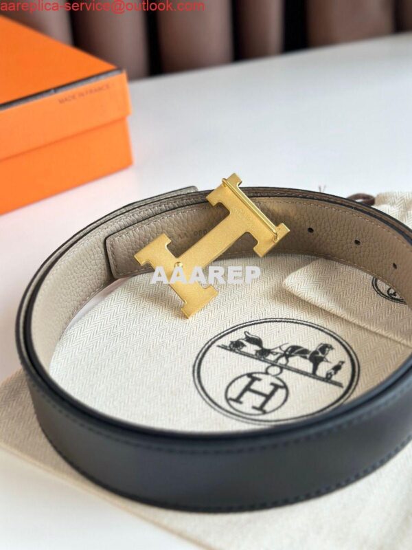 Replica Hermes H Reversible Belt 32MM in Black Clemence Leather 8