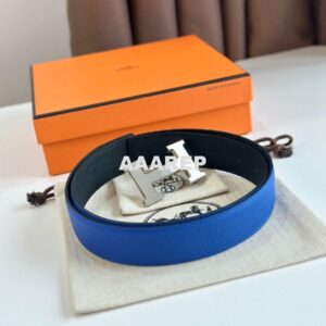 Replica Hermes H Reversible Belt 32MM in Blue and Black Epsom Leather 2