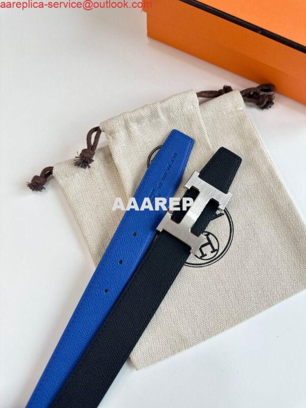 Replica Hermes H Reversible Belt 32MM in Blue and Black Epsom Leather 7