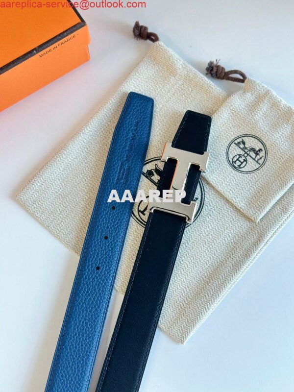 Replica Hermes H Reversible Belt 32MM in Blue Clemence Leather 5