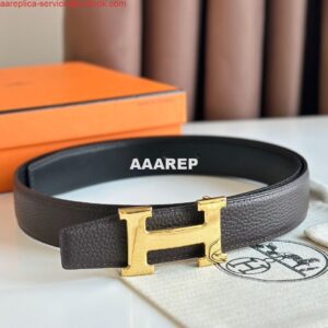 Replica Hermes H Reversible Belt 32MM in Chocolate Clemence Leather