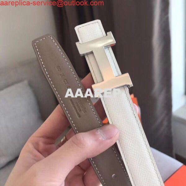 Replica Hermes Mini Constance 24mm Reversible Belt Taupe/White 5