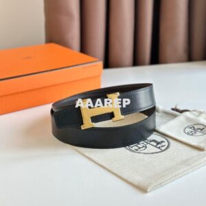 Replica Hermes H Reversible Belt 32MM in Chocolate Clemence Leather 2