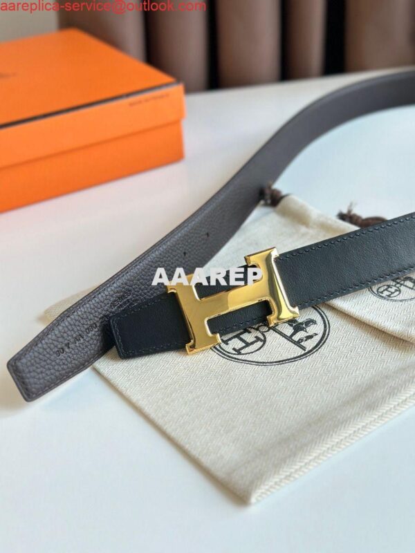 Replica Hermes H Reversible Belt 32MM in Chocolate Clemence Leather 6