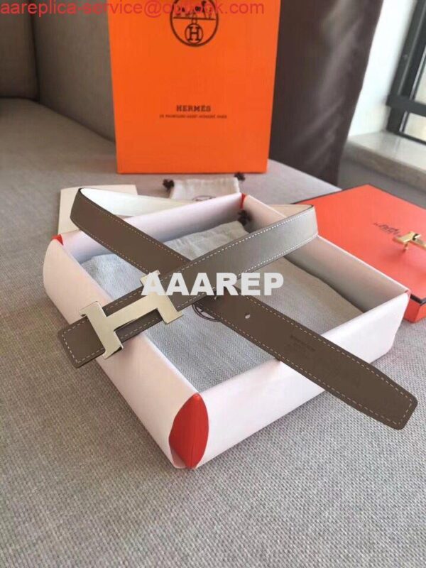 Replica Hermes Mini Constance 24mm Reversible Belt Taupe/White 9